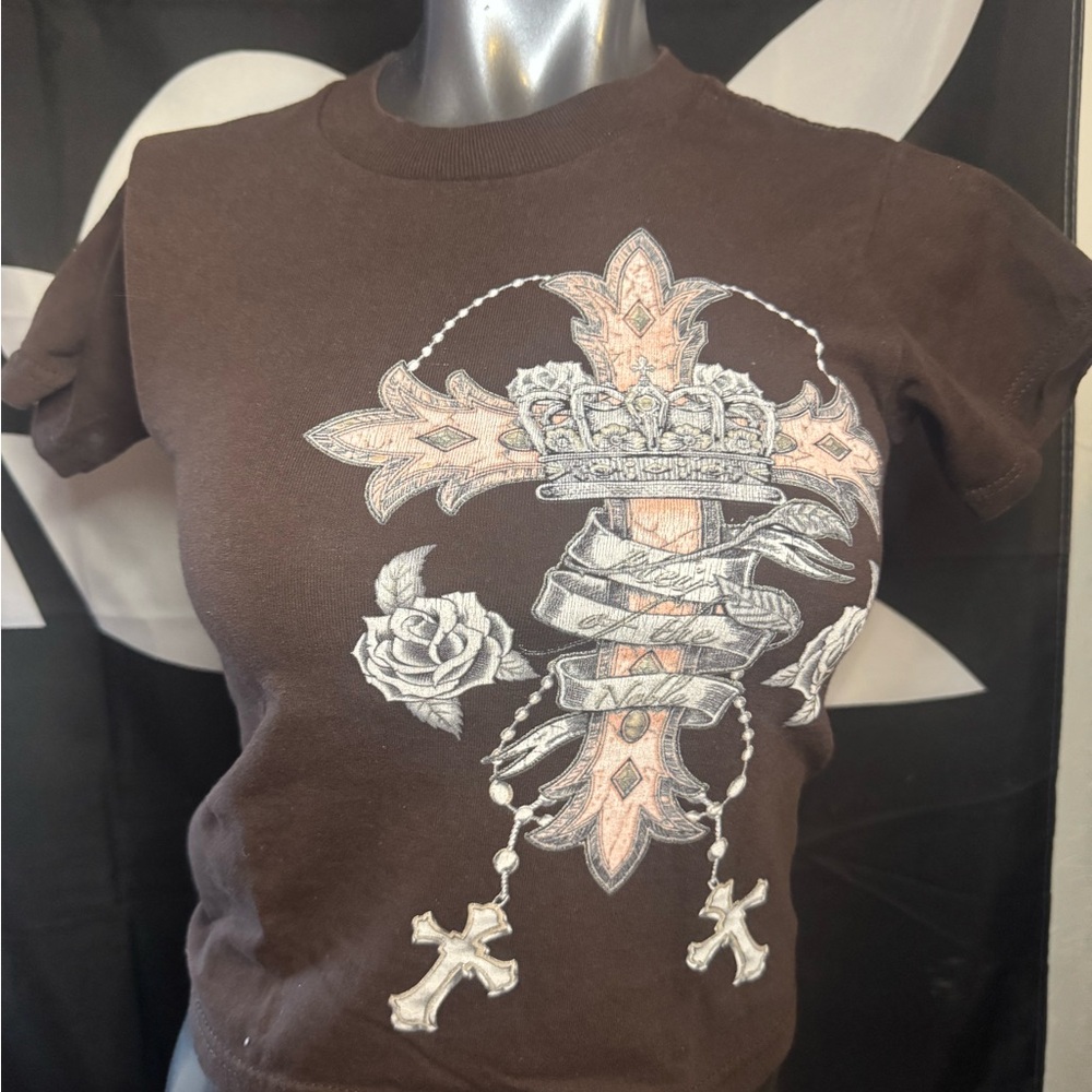Brown Double Sided Graphic Cross Baby Tee